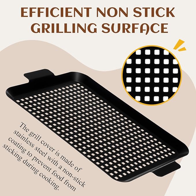 3 Pack Grill Topper Pans for Outdoor Grill Stainless Steel Nonstick Grilling Baskets with Holes and Handles Heavy Duty Perforated Grilling Tray Barbecue Accessories for Vegetable, 2 Size