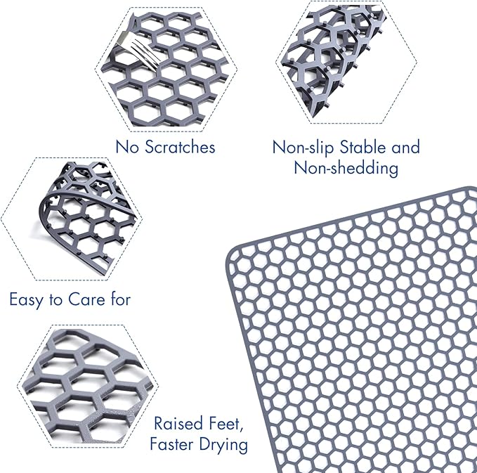 Silicone Sink Protectors for Kitchen Sink - 26"x 14" Kitchen Protector Accessory, Non-Slip Heat Resistan Mat for Bottom of Farmhouse Stainless Steel Porcelain, Dishwasher Safe (Gray)