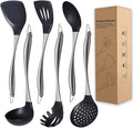 Kitchen Utensils Set, Large Non-stick Silicone Cooking Utensils Set 6 Pcs,Made of 446°F Heat Resistant Food Grade Silicone and Stainless Steel Handles,Easy to Clean Kitchen Gadgets Set (Silver)