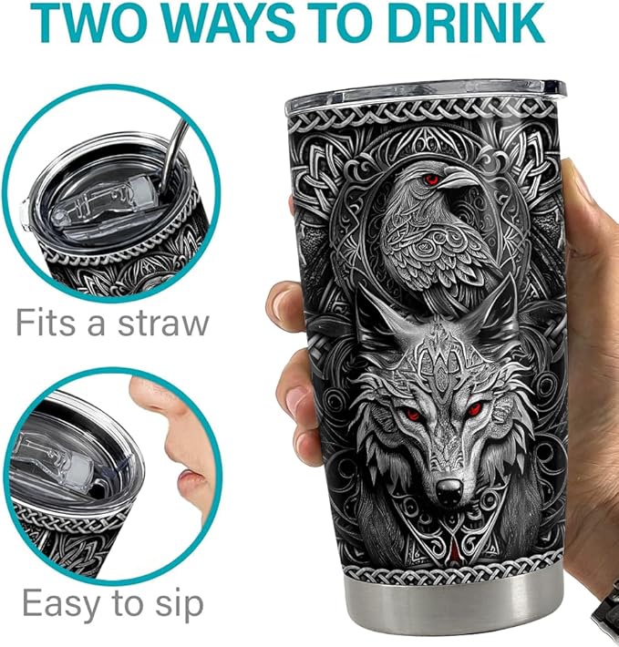 Viking Cup Tumbler 20oz Viking Gifts for Men Vikings Stainless Steel Insulated Tumblers Coffee Travel Drinking Mug Gift for Birthday Christmas