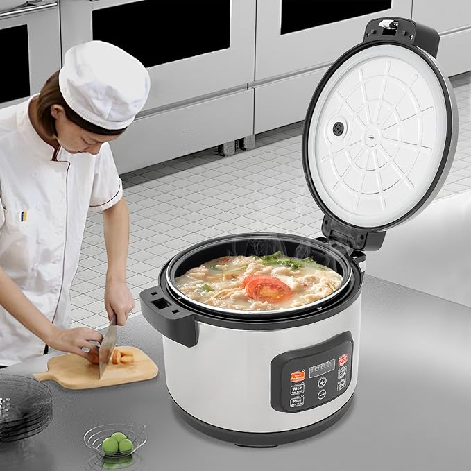 Commercial Rice Cooker & Food Warmer 60 CUPS Cooked Rice | 13L/13.8Qt Extra Large Multifunctional Electric Rice Cooker | 1850W Fast Cooking | Auto Turn Warming | Smart preset from 30 min-24 Hrs