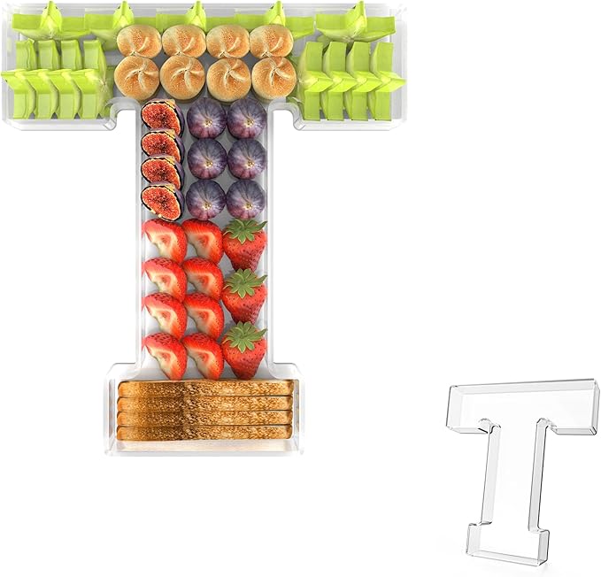 13.8" Acrylic Letter Charcuterie Tray, Charcuterie Letters Fillable Box for Food, Reusable Serving Cake Candy Dish Display Tray for Birthday Anniversary Party Decoration (Letter T)