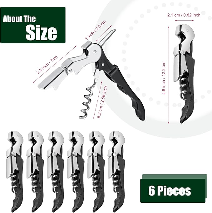 6 Pieces wine key wine opener Professional Waiter Corkscrews Stainless bottle opener Fold Serrated Foil Cutter Key for Family, Company Party,Bars,Restaurants(black)
