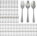 Gibson Home Sinta 87-Piece Stainless Steel Flatware Set with Bead Border Design – Service for 12 Plus Serving Utensils, Polished Silverware, Dishwasher Safe