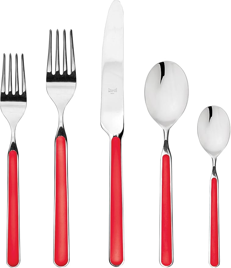 Mepra 10S722005 Fantasia 5 Piece Place Setting – Red Finish Handles Dishwasher Safe Cutlery