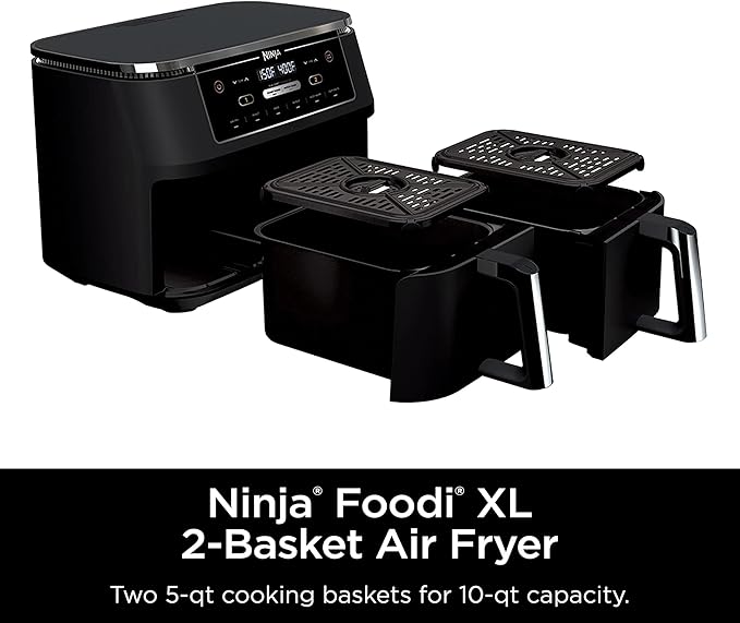 Ninja R-AD300CO Foodi 6-in-1 10-qt. XL 2-Basket Air Fryer with DualZone Technology, Black (Renewed)