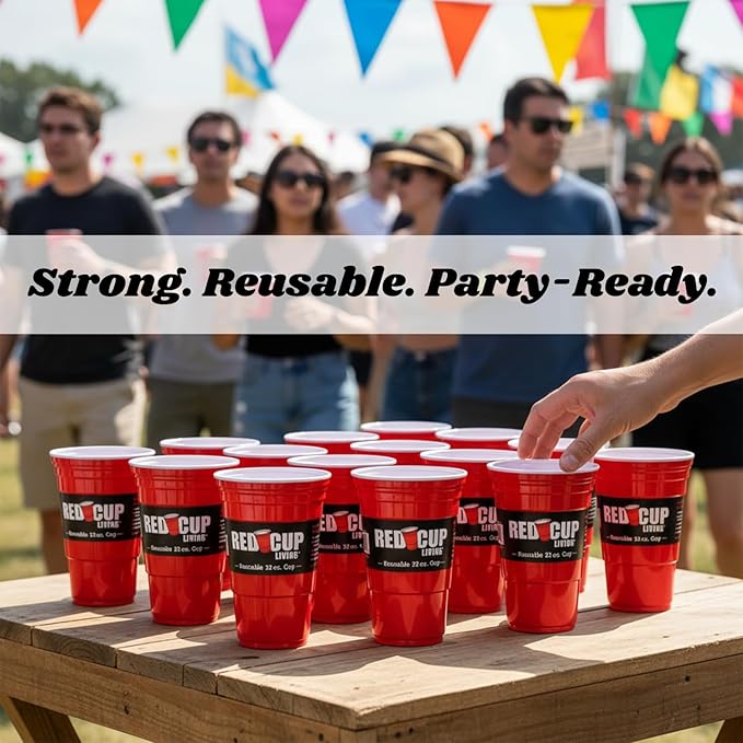 Red Cup Living 32Oz Tumbler Cup Pack of 2, Insulated Reusable Plastic Drinking Glass for Hot & Cold Drinks, Beer Stein, Travel Mug, Party Cup, Holiday Gift, Christmas Decor Thanksgiving Gift Hamper