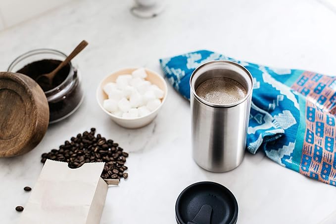 PRESSE by Bobble French Coffee Press And Insulated Stainless Steel Travel Tumbler for On-The-Go Brewing - 13 oz (Blue)