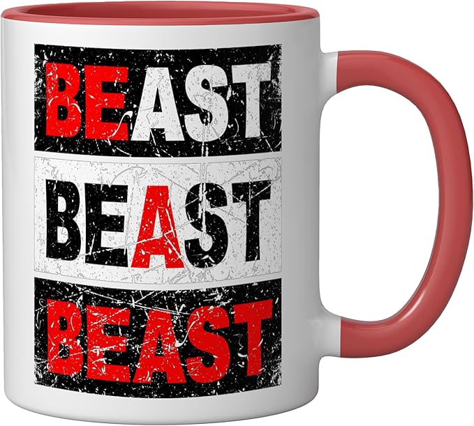 Retro Be A Beast Gym Training Shirt Ceramic Mug, Red/White