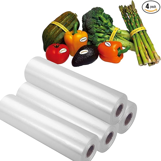 Food Storage Bags, 12" X 16" Plastic Produce Bag, Clear Plastic Bag for Food, Fruit, Vegetable, Refrigerator Storage, Kitchen,350 Bags/Roll (4 Rolls)