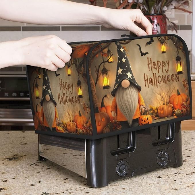 Toaster Cover 4 Slice Halloween Gnome Pumpkin Kitchen Small Appliance Covers with Pockets Dust and Fingerprint Protection