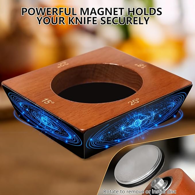 Rolling Knife Sharpener Kits, Kitchen Knife Sharpener with 15° & 20° Magnetic Angles, with Diamond & Ceramic Disc, Safe & Easy Pull-Through, Design for Pocket Knives & Home & Chefs & Cooks
