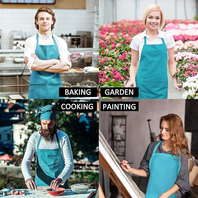 10 Pack Blue Bib Aprons Bulk for Women Girl with Pockets, Baking Party Painting BBQ Cooking Kitchen Apron (10, Blue)