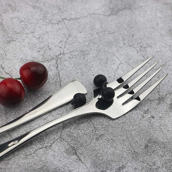 JASHII 18/10 Stainless Steel Mirror Polished Silver 2 Pcs Spoon & 2 Pcs Fork Silverware Server Utensil Set