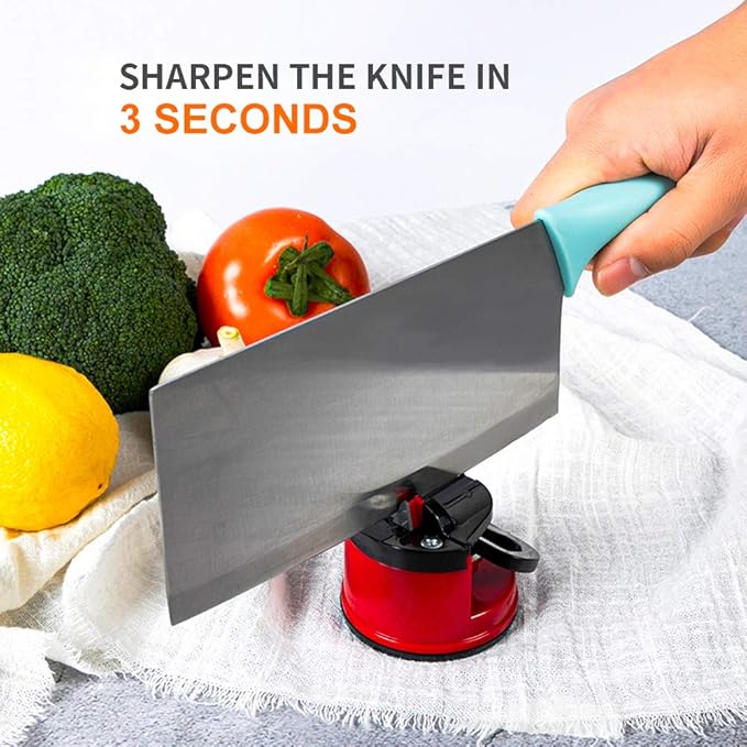 Knife Sharpener, knife sharpeners for kitchen knives, Kitchen Knife Sharpener with Suction Base, Pocket Knife Sharpeners Suitable for Most Knife Types, Red