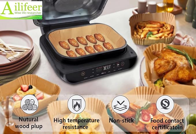 XL 11.5inch Rectangular Air Fryer Liners For Ninja FG551 Foodi Smart XL 6-in-1 Indoor Grill Air Fry Baking Parchment Liners Disposable 100Pcs For Ninja DG551 IG601 Air Fryer Oven Accessories