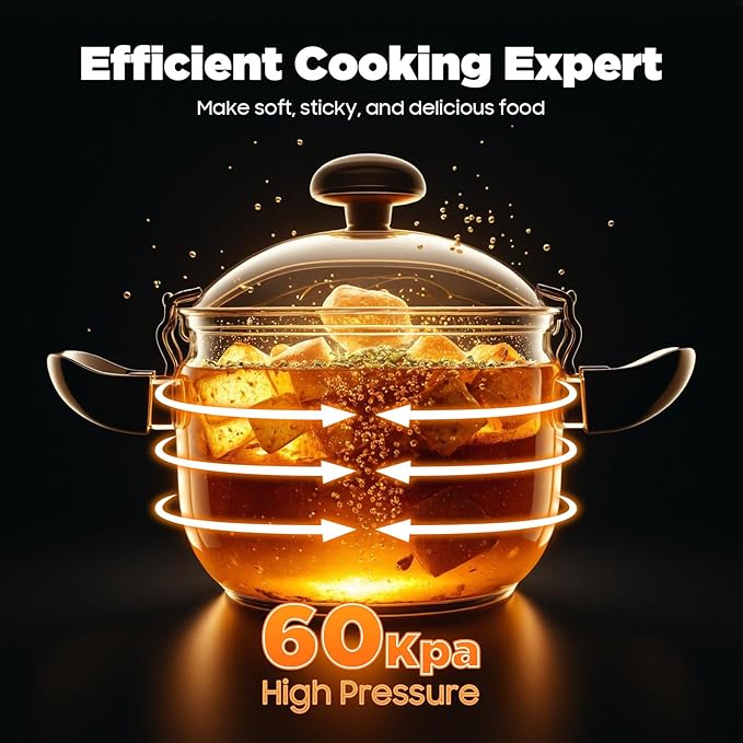 7L/7.4 Qt Pressure Cooker, 60Kpa High Pressure Stovetop Cooker with Double Handle, 201 Stainless Steel Pressure Canner for Stewing, Boiling & Steaming Meals