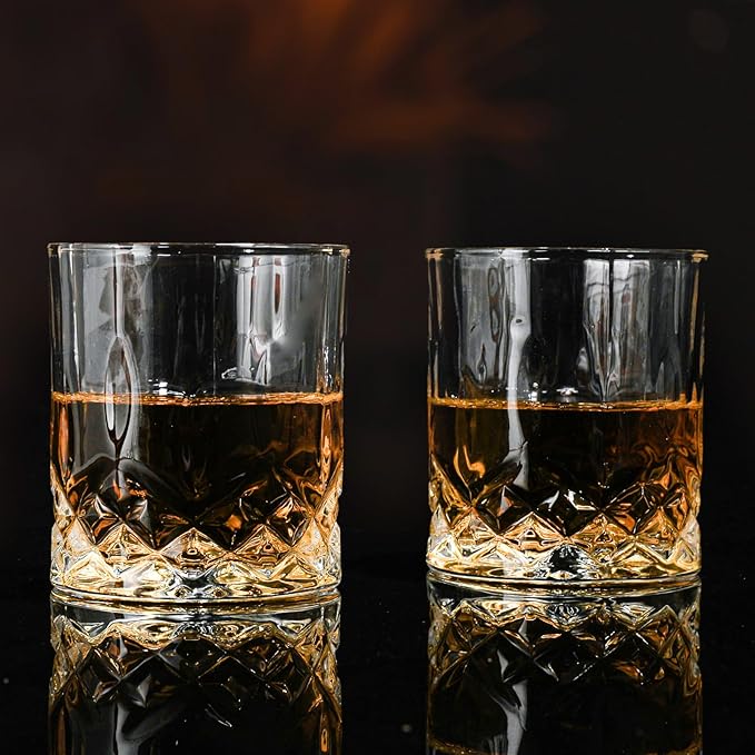 SIYOUKI Crystal Whiskey Glasses Set 11 oz, Old Fashioned Rocks Barware Lowball Glass for Bourbon, Scotch Whisky, Cocktails, Cognac, Liquor Drinking, Men Gift (2 Pack)
