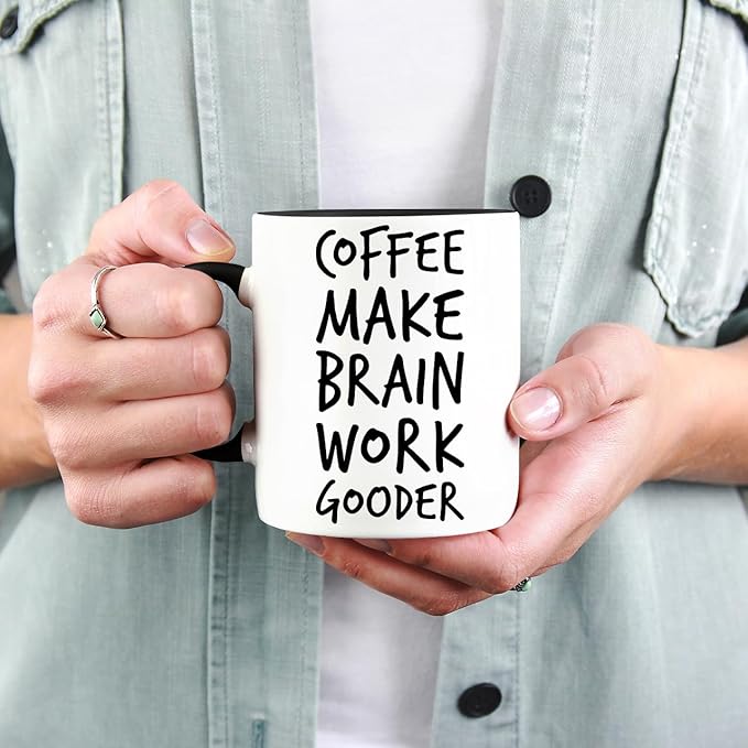 Veracco Coffee Make Brain Work Gooder Mug Funny Coffee Lover Gift Humorous Idea Family Friends Birthday Presents Sarcastic Office Berserk Tea Cup Caffeine Addict Brain Booster Gooder Vibes