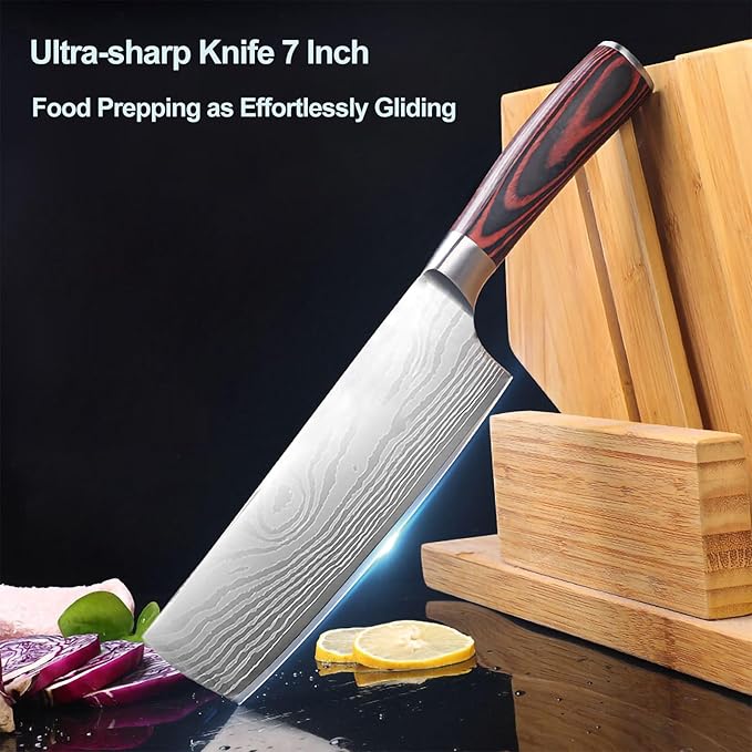 Nakiri Knife-7", Japanese High Carbon Stainless Steel Nakiri Chef Knife, Ultra-Sharp for Meat & Vegetables, Ergonomic Pakkawood Handle, Multipurpose Kitchen Knife