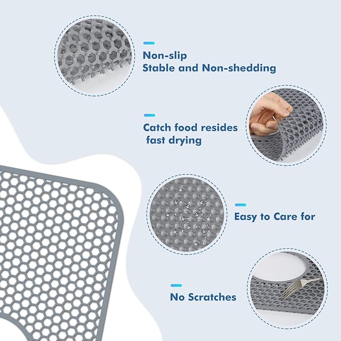 2 Pack Silicone Kitchen Sink Protector Mat with Rear Drain - 13.58''x 11.6'' Kitchen Sink Accessory, Folding Non-Slip Heat Resistant Mat Grid for Bottom of Porcelain Stainless Steel