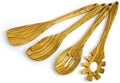 WONDERFUL 4 Pcs Olive Wooden Spoons for Cooking - 13.5 Inch Long, Set with Spatula, Corner Spoon, Slotted Spoon, Spaghetti and Pasta Server with Measurer…