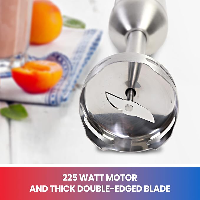 Total Chef Immersion Blender - Electric Handheld Stick Mixer with Stainless Steel Shaft, Variable Speed for Smoothies, Soups, Milkshakes, Baby Food, Puree, Batidora de Inmersión