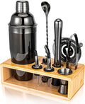 Cocktail Shaker Set, Mixology Bartender Kit 10-Piece Bar Tool Set with Stylish Bamboo Stand, Bar kit: Martini Shaker Mixing Spoon Muddler Jigger Corksrew for Barware Set | Black