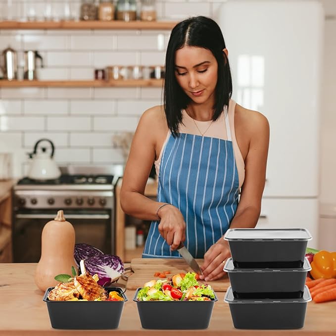 50Pack 32oz Meal Prep Containers Reusable with Lids, 1-Compartment Food Storage for Lunch or Takeaway, Plastic Disposable Bento Box To Go Take Out, Microwave Freezer Dishwasher Safe