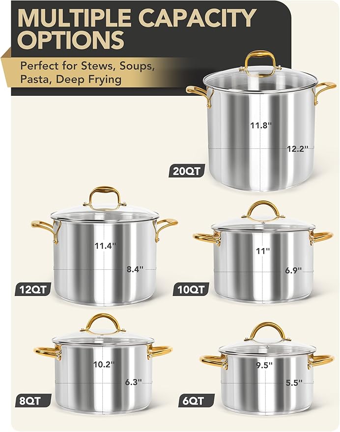 MICHELANGELO Stainless Steel Stock Pot - 20 Quart Soup Pot with Lid & Ergonomic Handle, Extra-Large Pots for Cooking, Suitable for All Stoves