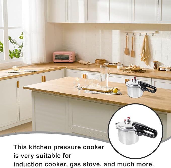 DOITOOL Aluminum Pressure Cooker 16cm/6.3inch Bottom Small Pressure Cooker for Gas Stove Induction for Home Cooking, Silver