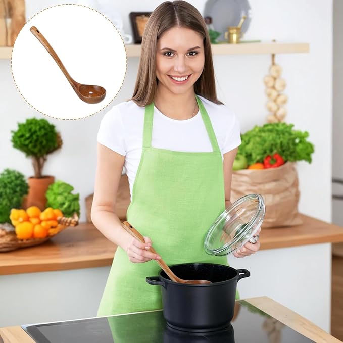 Wooden Ladle, 11" Long Handle Soup Ladle Spoon Large Kitchen Wooden Scoop Deep Teak Wood Spoon Utensil for Cooking Serving Cookware, Sustainable Natural Texture