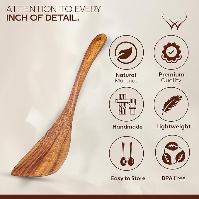 Wooden Spatula, Pancake Spatula, Teak wood spatulas Long Handle Flat Frying Turner Egg spatula for flipping, wooden spoons for cooking, Kitchen Utensil set, Non-Stick Cooking Utensils for kitchen use