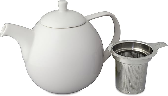 FORLIFE Curve Teapot with Infuser, 45-Ounce, White