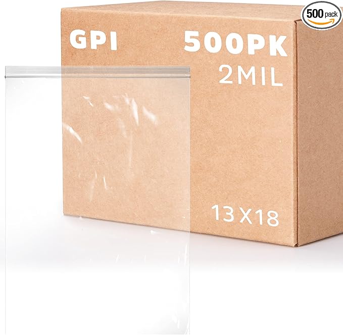 GPI - 2.5 Gallon Extra-large Zip Bags, 13" x 18" Large Reclosable Lock Zip Bags, Clear Plastic Zipper Storage Bags with Zip Top Lock for Freezer, Clothing, Food, Supplies - 500 Count