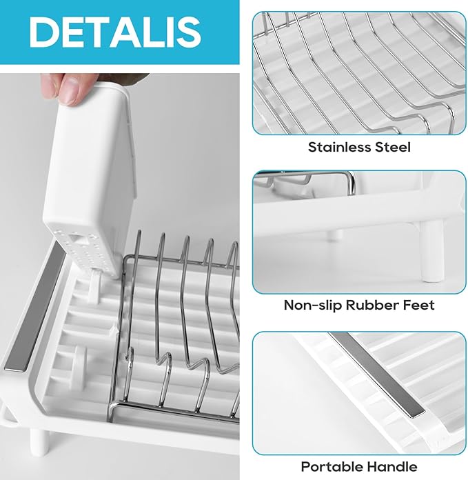 Small Expandable Dish Drying Rack – Compact & Space-Saving – No Spout, No Leaks – Durable, Rust Resistant & Easy to Clean – Ideal for Kitchens, Apartments & RVs – Extend 10.9 to 18.6 inches (White)
