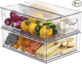Fridge Drawer Pull Out Stackable Bins, Clear Refrigerator Stackable Organizers, Fridge Organizer Storage for Kitchen, Pantry, Vegetables, Fruits (2 Small + 1 Large)