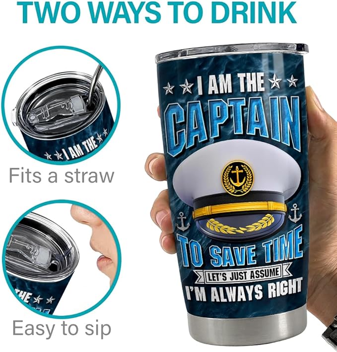 SANDJEST Captain Tumbler 20oz Boat Captain Gifts for Men Boater Boats Owners Stainless Steel Insulated Tumblers Coffee Travel Mug Cup Boaters Boating Gift