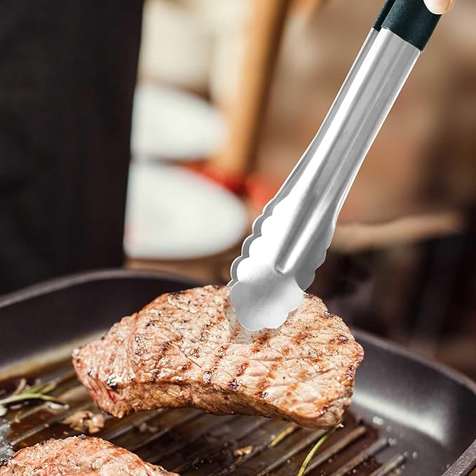 LZMS 4 Packs -12" Black Atmospherei Stainless Steel Grill Tongs,Kitchen Tongs with Non-Slip Grip for Cooking,BBQ,Buffet Dinner