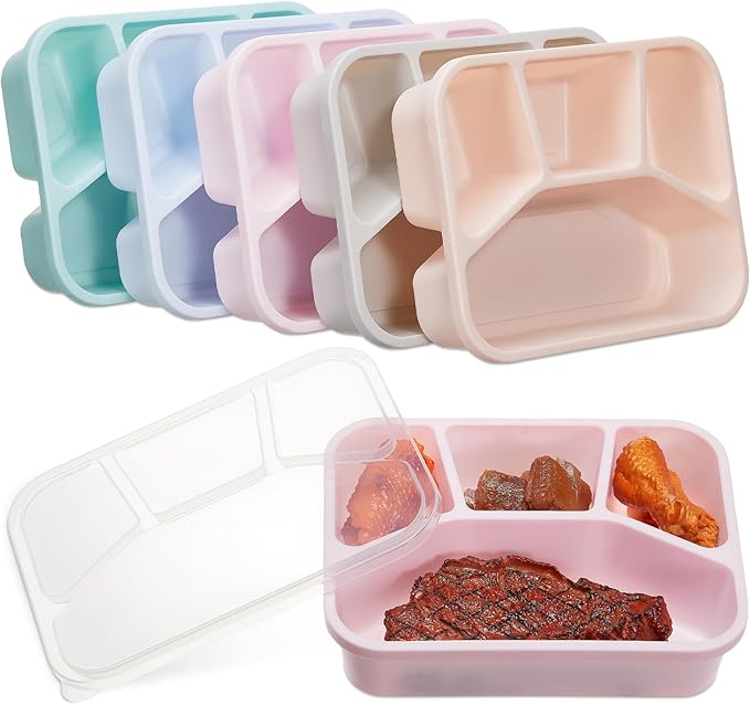 Honeydak 5 Pack Snack Containers 4 Compartment Bento Snack Boxes Reusable Lunchable Containers with Lids Divided Meal Prep Lunch Food Storage Box for School Work Travel(Macaroon,Mixed)
