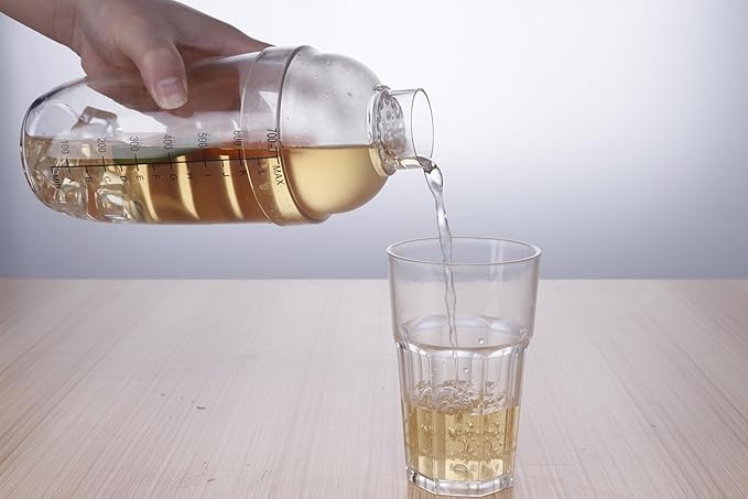 Plastic Bar Cocktail Shaker with Measuring Jigger Set,Hand Drink Mixer Boba Tea Shaker Cup with Scales,Bar Tool Transparent Protein(700ML)