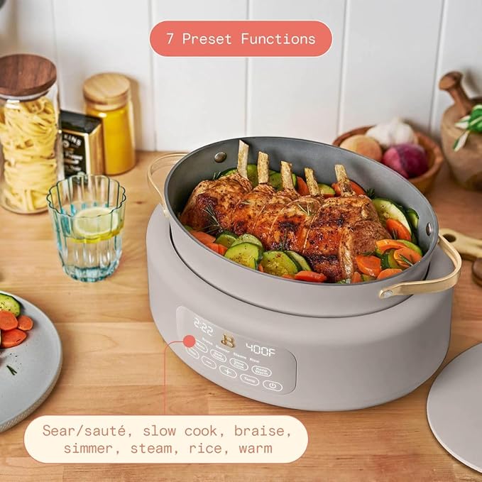Beautiful 10-in-1 Electric Multi-Cooker, 6-Quart, Digital Display, Non-Stick Pot, One-Touch Control, 10 Cooking Functions (Porcini Taupe)