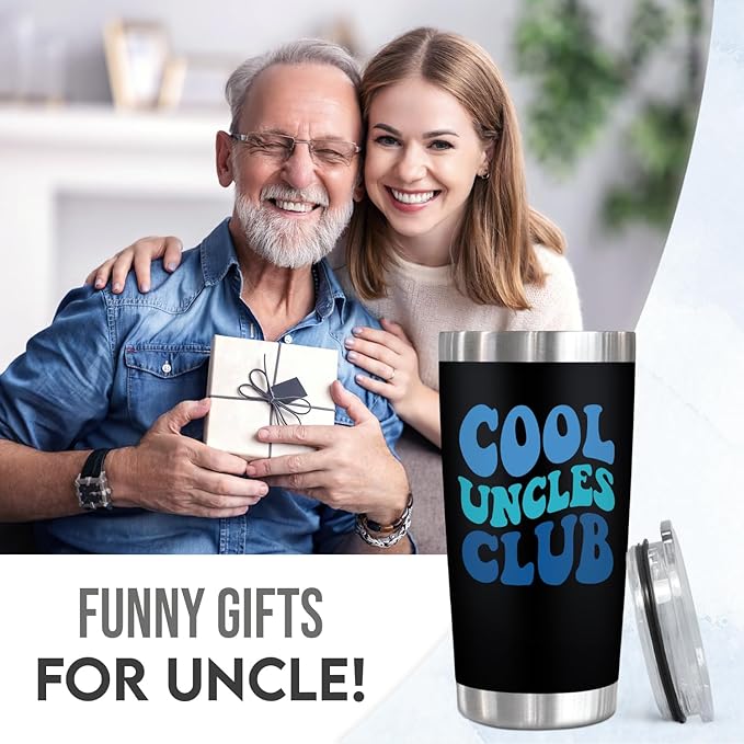 Christmas Uncle Gifts for Men - 20 oz Stainless Steel Insulated Coffee Tumbler with Lid - Uncle Birthday Gifts from Niece Nephew Brother, Funny Present for Men