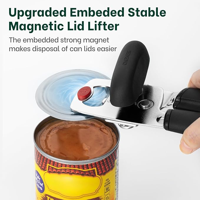 Beneno Upgrade Smooth-Operating Manual Can Opener with Magnet Lid Lifter, Ultra Sharp Steel Cutting Wheel & Easy Turn Knob, Comfort Grip Handles Effortless to Use, Multifunction Bottles Opener, Black