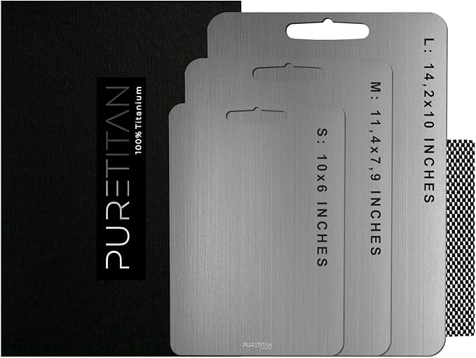 Pure Titan® Non-Porous Titanium Cutting Board – Superior Hygiene, Dishwasher Safe & Non-Slip | Ideal for Chefs, Raw Meat, and Camping | Premium Culinary Investment (L)