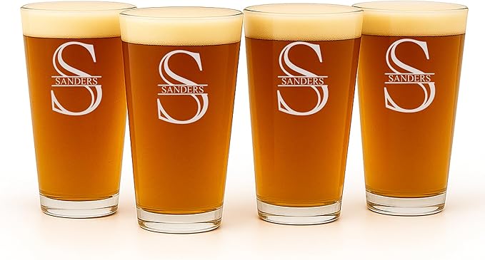 Personalized Glass Set of 4 - Custom Engraved Drinking Pint Glasses - Great Gifts for Men, Women, Family - For Valentine's, Anniversary, Housewarming, Christmas (Pint [x4])