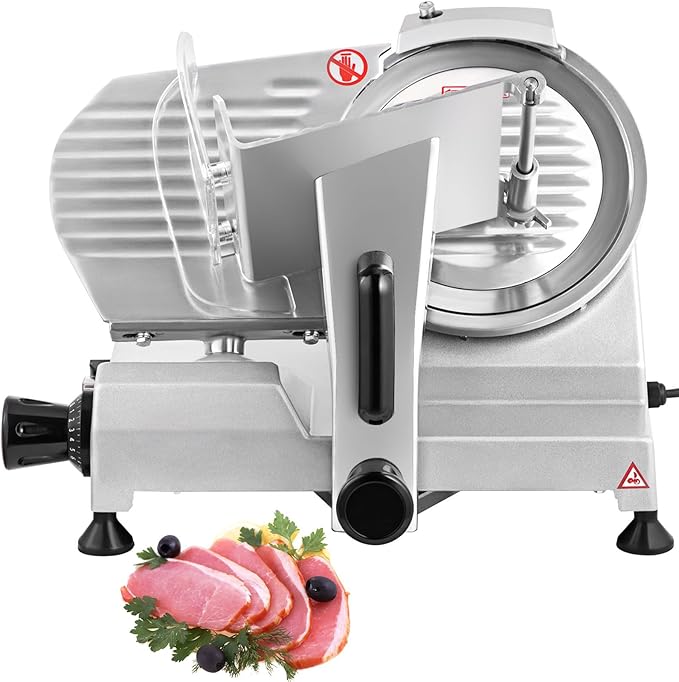 VEVOR Commercial Meat Slicer, 200W Electric Deli Food Slicer, 0-12mm Adjustable Thickness Electric Meat Slicer, 350-400RPM Slicer with 8.7'' Chromium-plated Steel Blade for Home & Commercial Use
