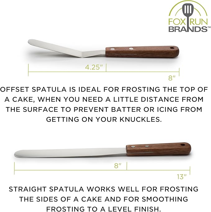 Fox Run Icing Spatula Set, 8" Offset and 13" Flat Decorating Spatulas, Stainless Steel