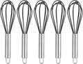 HARFINGTON 5Pcs Silicone Whisk 8" Kitchen Whisk Wire Whisks Beater with Stainless Steel Handle for Egg Milk Whisking Blending Beating & Stirring, Black