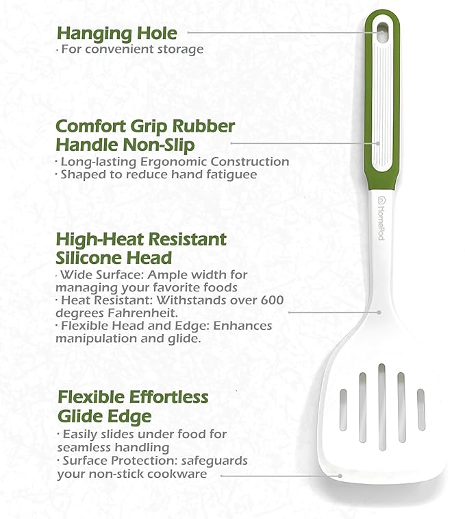 Set of 3 Kitchen Essentials Utensils Set of Silicone Spatulas 15 inches Large Heat Resistant 600F Cooking Baking Non-Slip Handles Won't scratch Cookware, Turner Rubber Spatula Ladle Espatula (White)